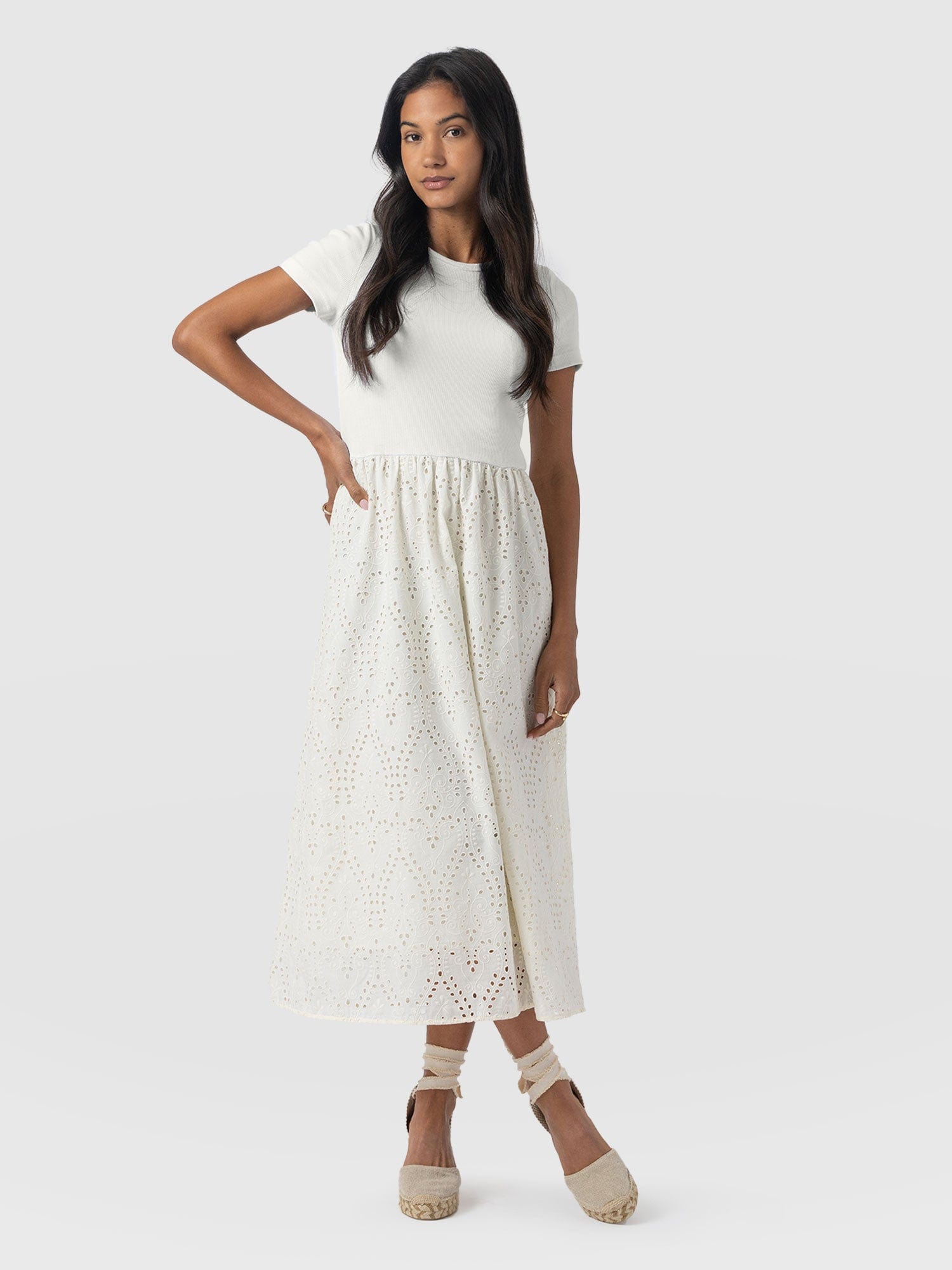 Sophia Contrast Dress - White Broderie - Women's Dresses | Saint + Sofia® USA